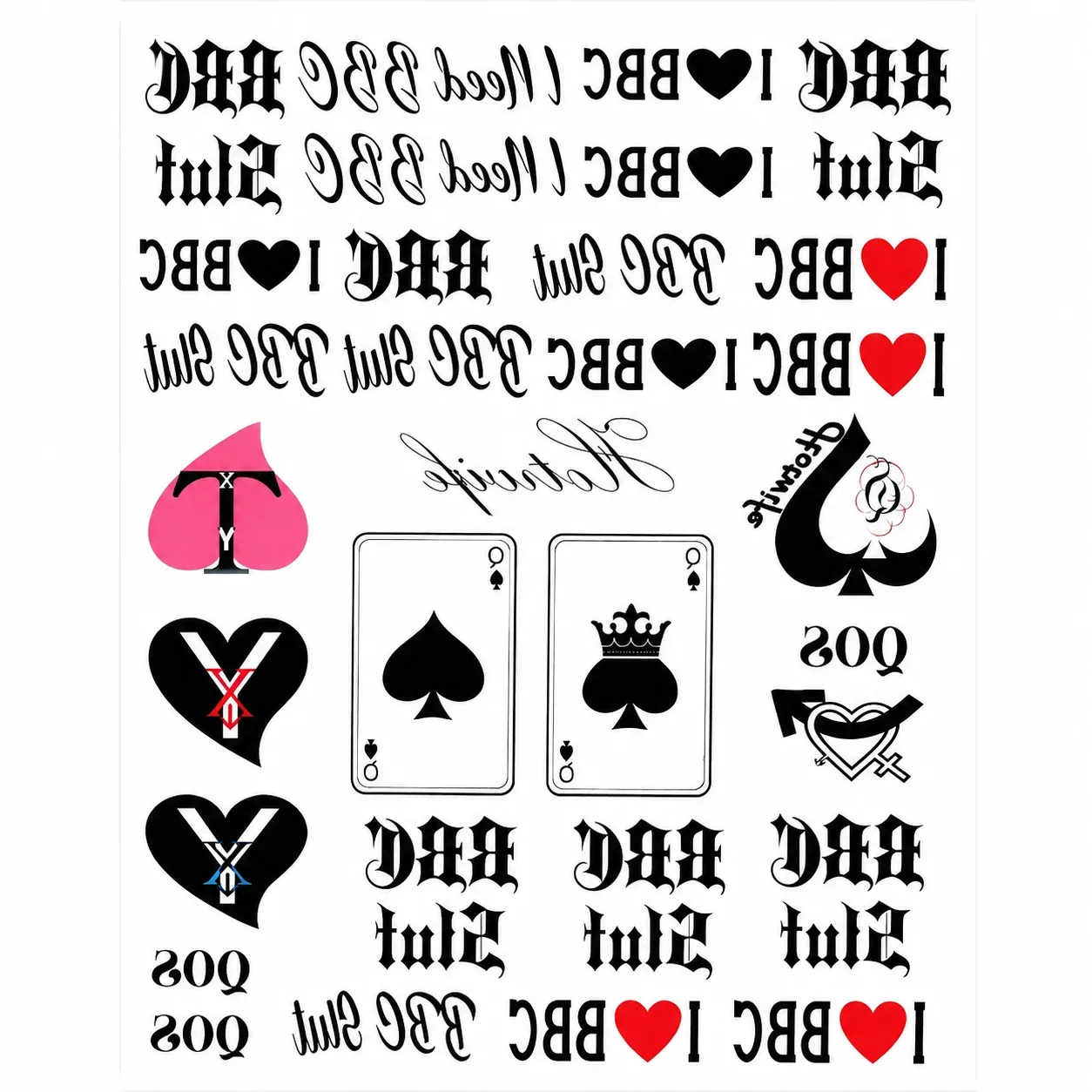 Gothic Spade Heart Playing Card Temporary Tattoo Disposable Tattoo Sticker, Waterproof