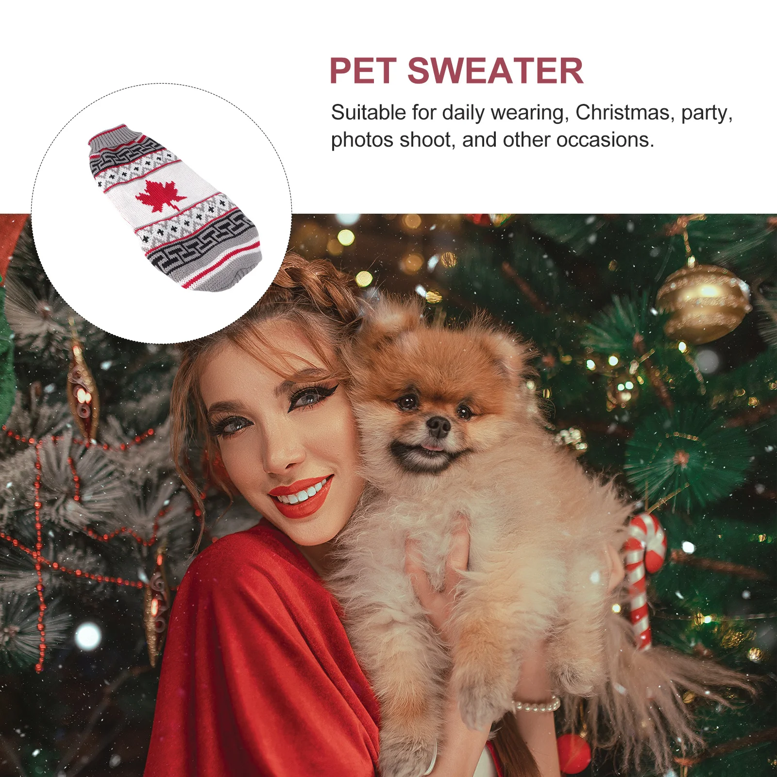 

Pet Clothes Dog Warm Thick Sweater Maple Leaf Pattern Winter Christmas Puppy Festival Clothes Dog Party Outfit