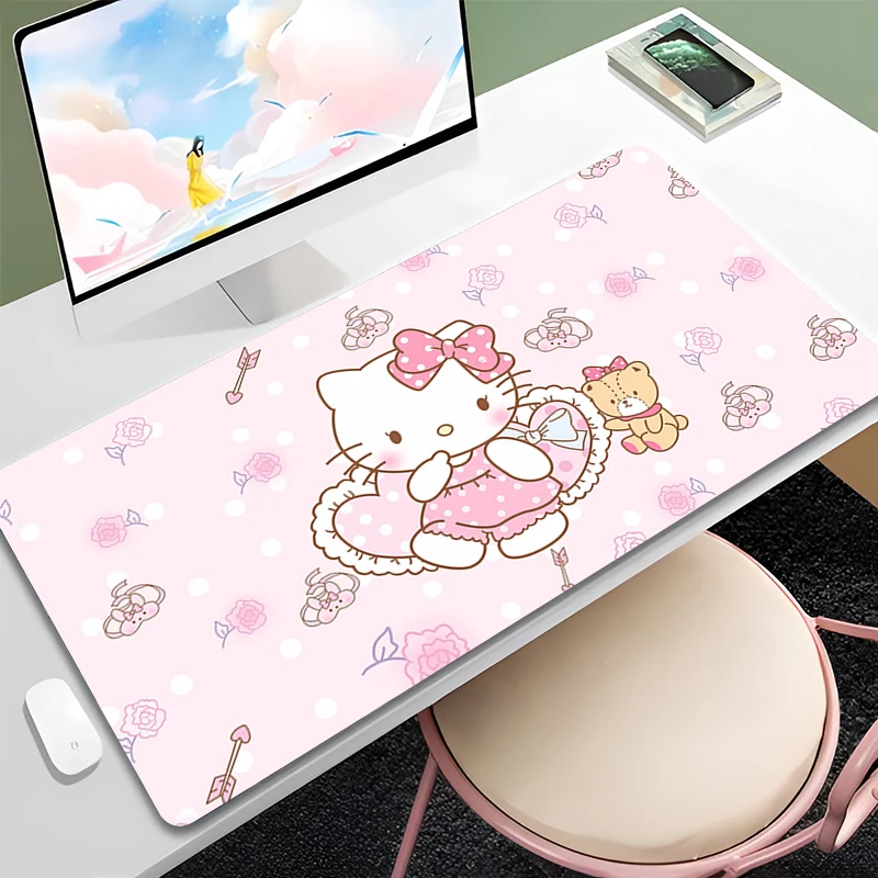 Tapis de souris en polymères de dessin animé mignon, bureau Kawaii, clavier, armoire de jeu, table, grand, Hello Kitty, ordinateur portable