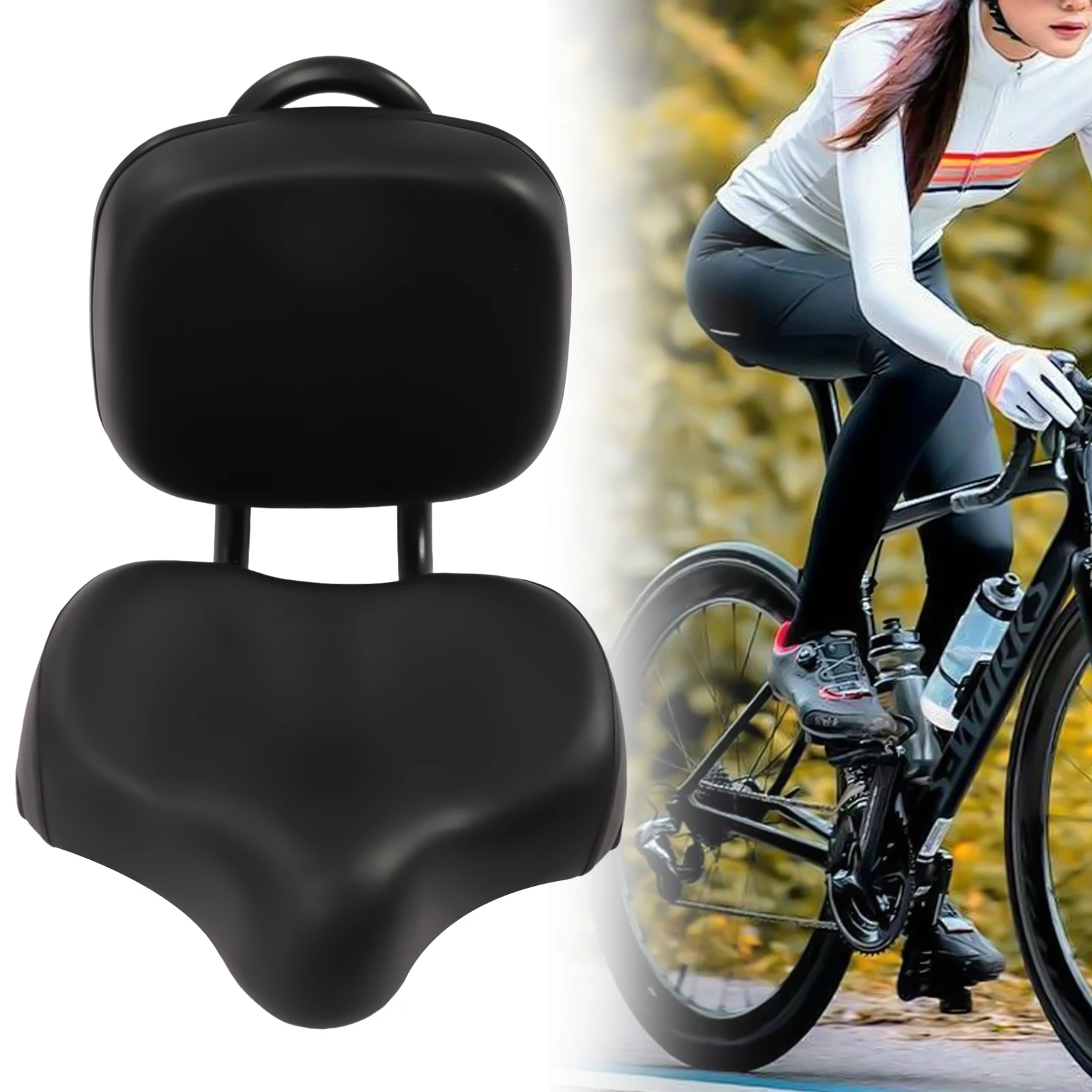 

Backrest Bike Seat Replacement Soft Back Rest Adjustable Height 11-15in PU Cushion for Mountain Bike Tricycle