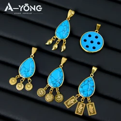 Arab Fashion Turquoise Gold Color Pendant 18k Gold Plated Italian Tassel Necklace Pendants Saudi Women Event Party Jewelry