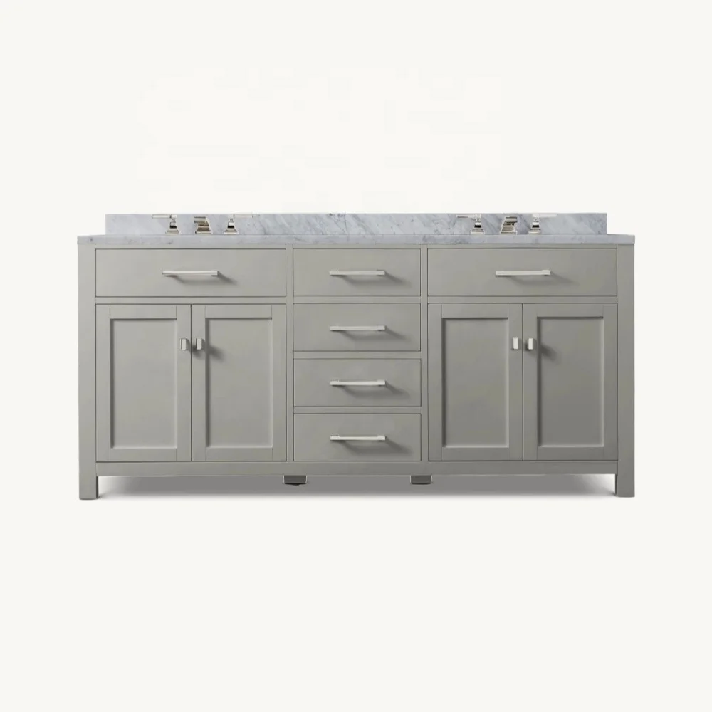 Marble Countertop Double Sink Modern Bathroom Vanity For Solid Wood Cabinets: Luxurious Gold Hardware Fittings And Ample Storage