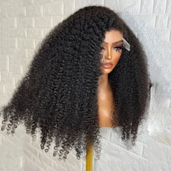 Peruca dianteira longa e encaracolada para mulheres, cabelo macio do bebê, pré-arrancado, resistente ao calor, sem cola, sintético, preto, 180 Densidade, 26