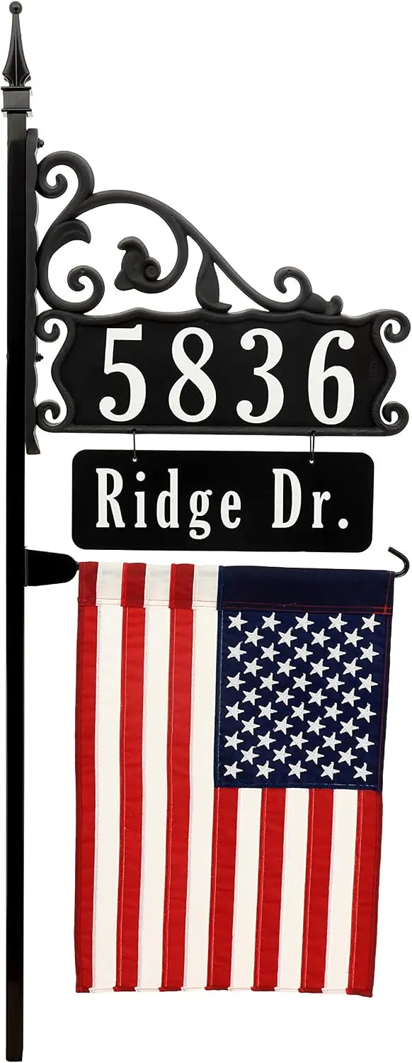 Super Reflective USA Handcrafted Boardwalk Home Address Sign For Yard - With Name Rider And American Flag - 58