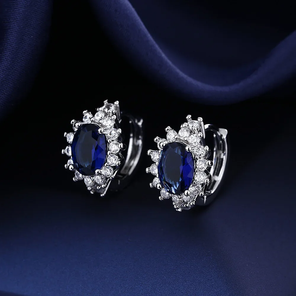 Sweet Sapphire Earrings Jewelry Oval Shape Zircon Gemstone Stud Earrings Accessories Women Wedding Engagement