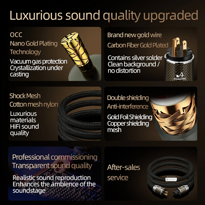 HiFi Power Cable Hi-end  OCC Gold-plated Audio Power Cord with EU/US/AU Connector for Filter Amplifier