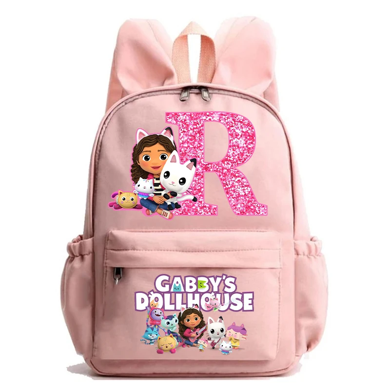 New Gabby Dollhouses Girls School Backpack Kawaii Children Backpack Cartoon Letter Printed Schoolbag Cute Girls School Supplies