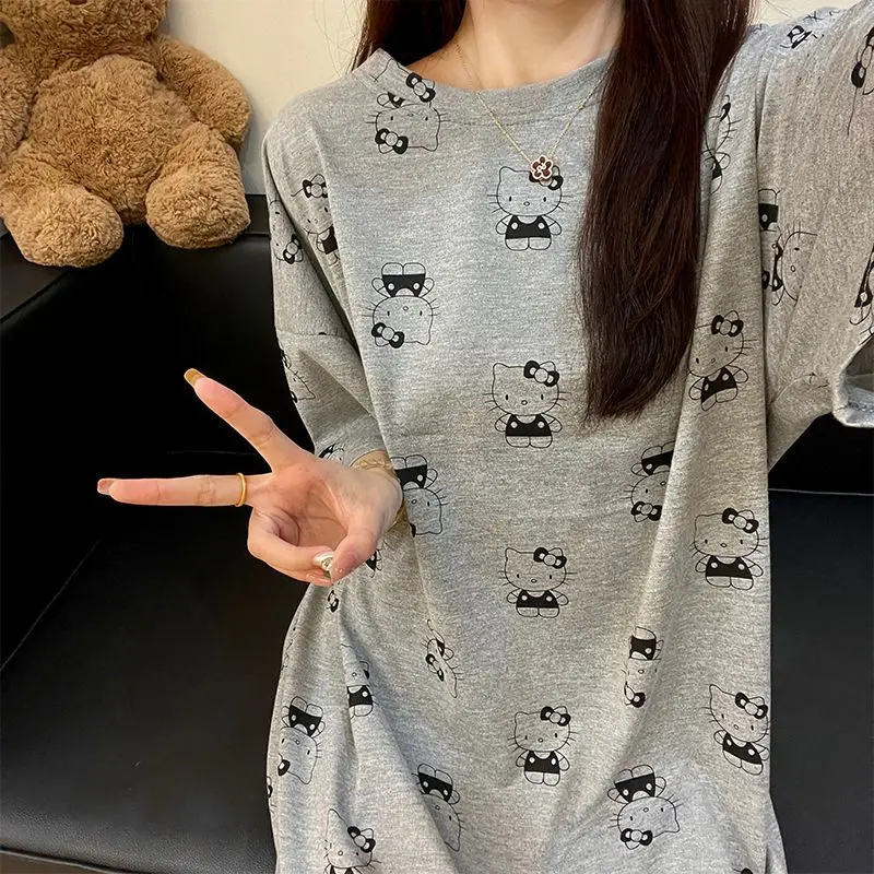 

Sanrios Kawaii Pajamas Hello Kittys Cute Nightgown Sweet Girl Thin Casual Loose Comfortable Home Clothes Trend Birthday Present