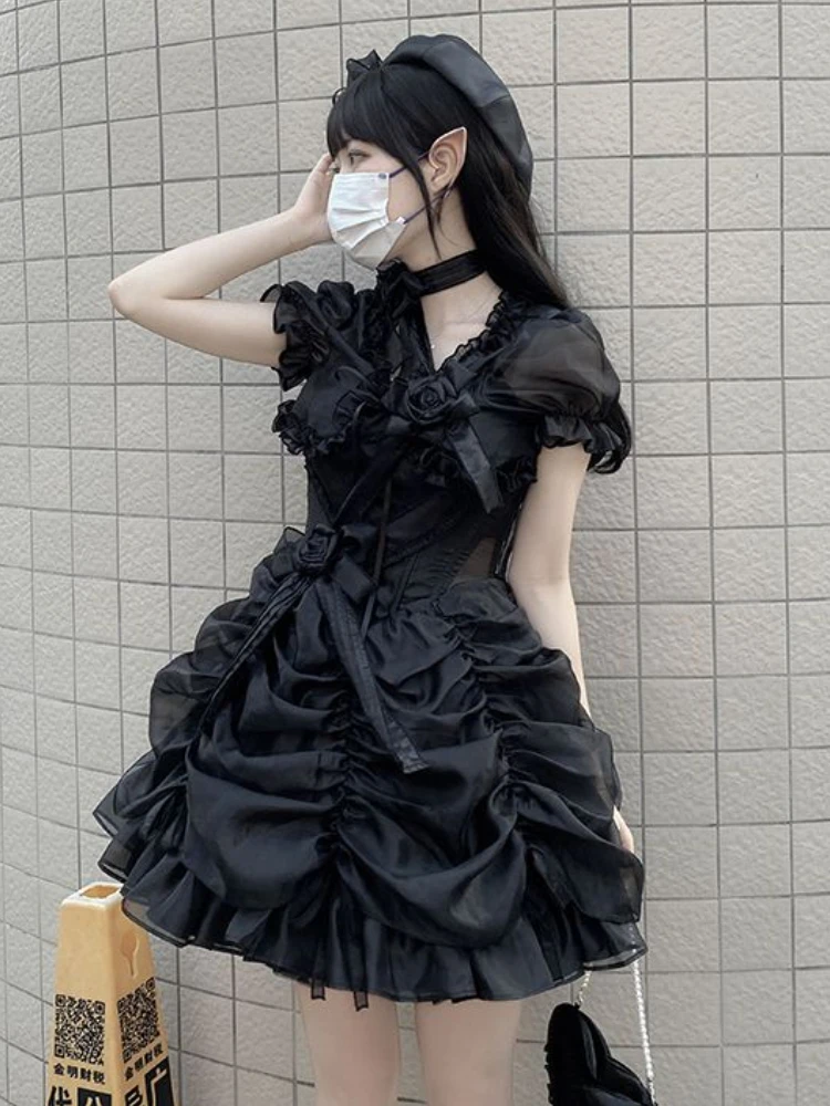 2024 Lolita camicetta corta estiva da donna Y2k fasciatura dolce JK Blusas mantelle Cosplay Harajuku camicia con maniche a sbuffo arruffata Kawaii