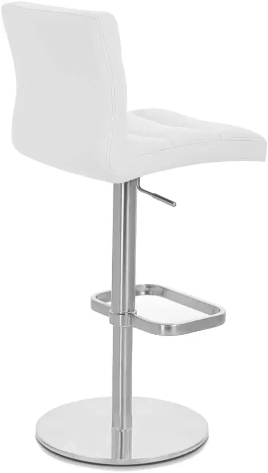 ZURI Moderne in hoogte verstelbare witte weelderige barkruk met geborstelde ronde platte basis tegenkruk 19 "D X 16,5" B X 41 "H