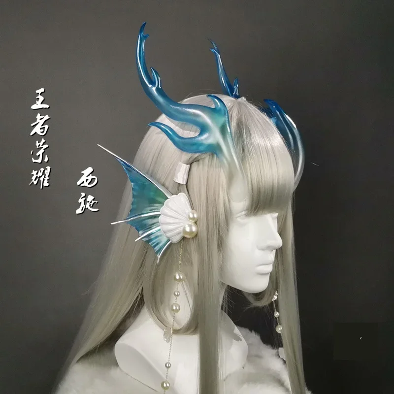 Game King of Glory Cosplay LOL Game New Skin Xi Shi Dragon Horns Ears Head Clip Headwear Cosplay Props Transparent Accessories