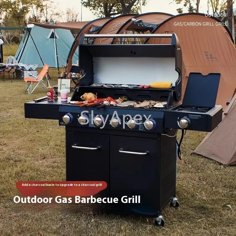 Household American Style Propane Gas Barbecue Grill Powder Coated Villa Courtyard Oven  Heat  Resistant  Non-Stick  Grate  Patio