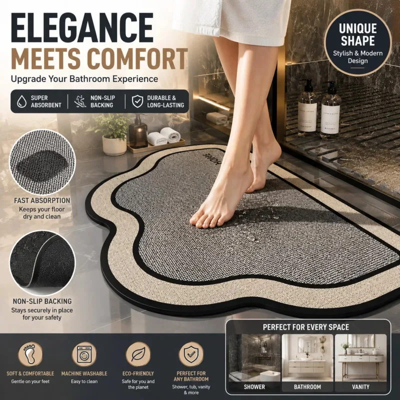 Bath Mat Non Slip Washable Minimalist Absorbent Quick Dry Diatomite Large Rectangular Floor Mat For Bathroom Shower Entryway New