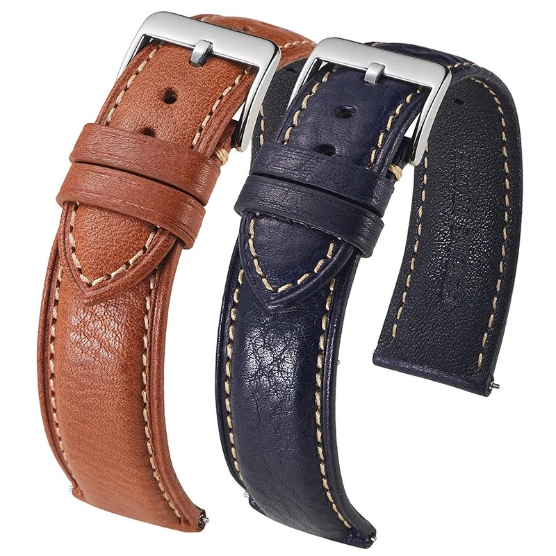 Retro Vegetable Tanned Leather Strap 18mm 19mm 20mm 21mm 22mm Universal Top Layer Cowhide Strap accessory Buckle S95