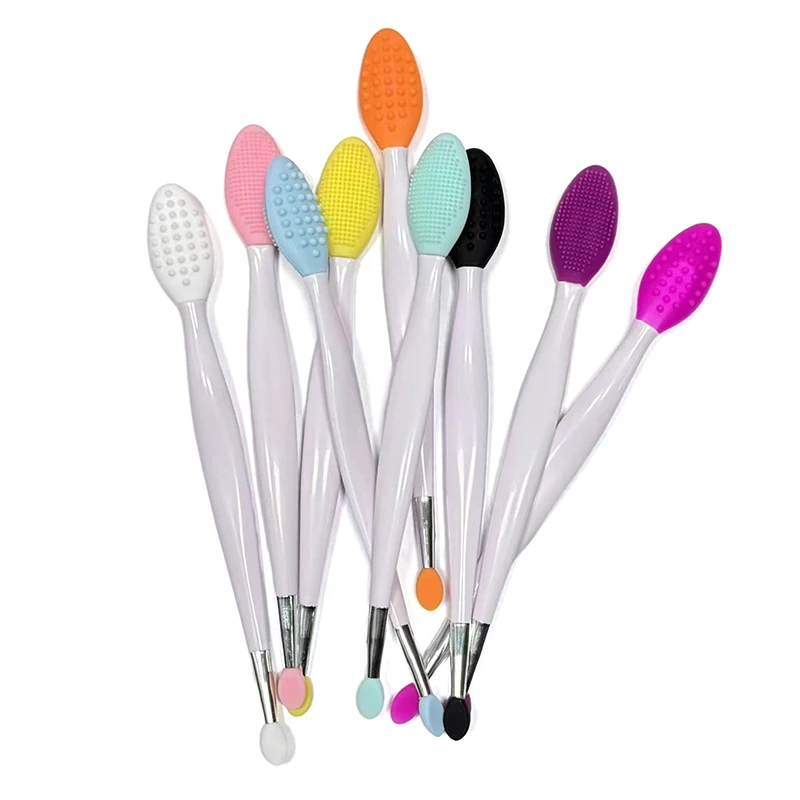 Spazzola in silicone a doppia testa Cura della pelle Labbra Esfoliante Pulizia del viso Scrub per il viso Spazzola per la pulizia del naso Rossetto Balsamo per le labbra Applicatore