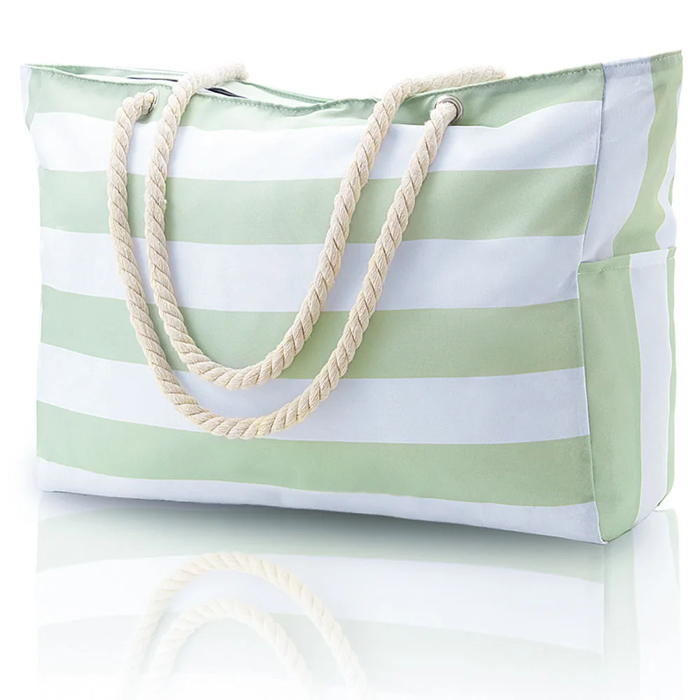 

2026 New Large Capacity Waterproof Beach Bag Ladies Multifunctional Striped Travel Shoulder Bag Zipper Portable Storage Bags