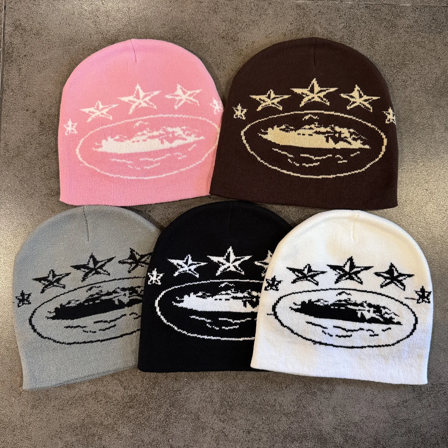 Autumn Winter New Trend American Five-Pointed Star Jacquard Knitted Hat for Men Women Warm Hip Hop Street Style Cold Hat Beanie