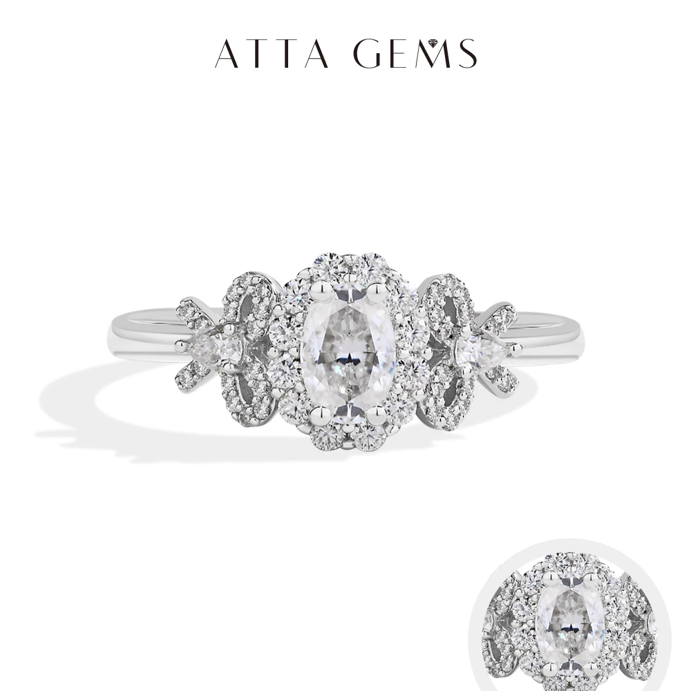 ATTAGEMS Luxury Moissanite Rings Oval Cut 925 Sterling Silver Ring Women Bow Design For Engagement Wedding FineJewelry Certified
