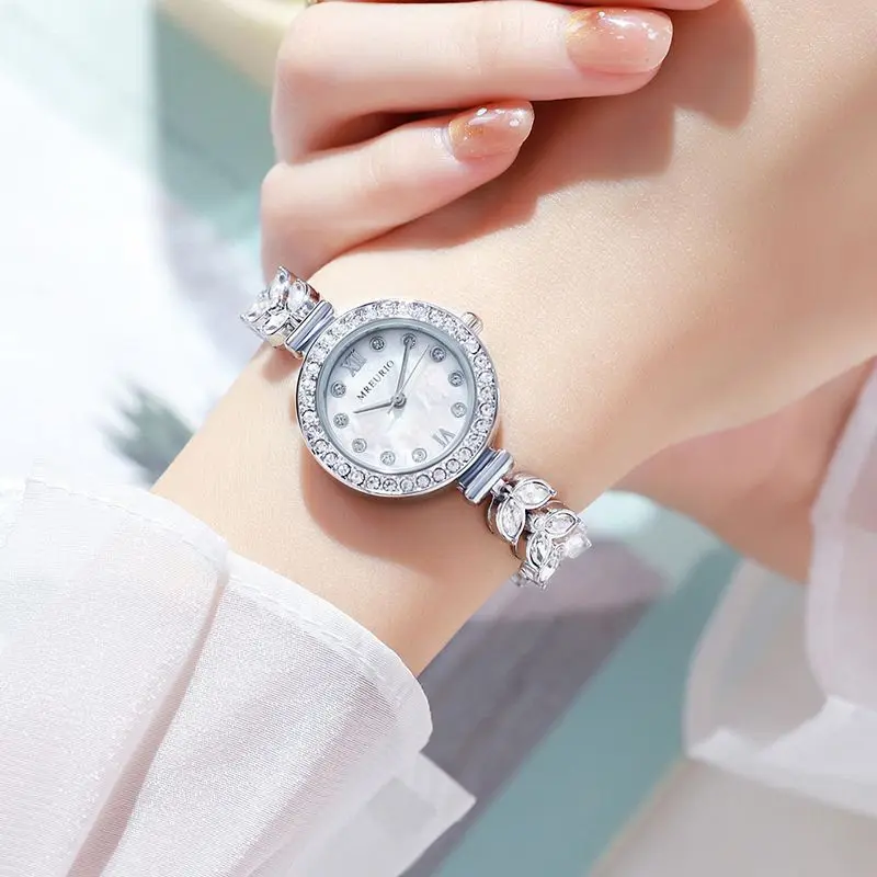 Women Quartz Watch Diamond Encrusted Shell Mermaid Casual Ladies Wristwatch Fashion Trendy Female Watches Daily Wear Girl Gifts