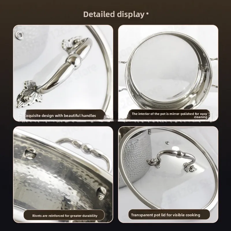 Pot Set 304 Stainless Steel Five-layer Steel Thickened 4-piece Set Hammer Soup Pot Suitable for Induction Cooker