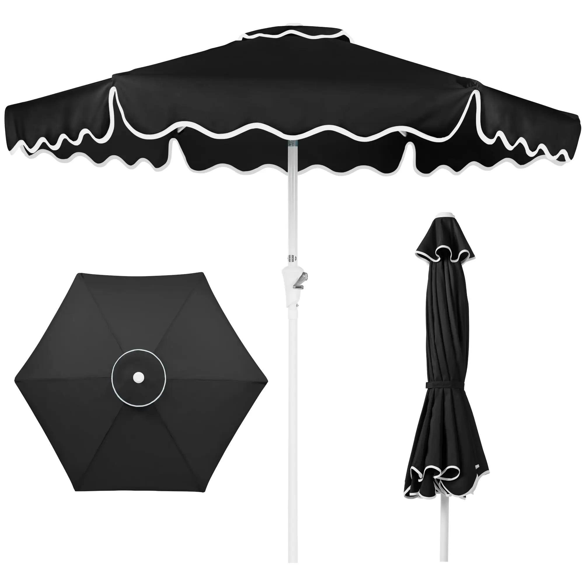 7.5ft Patio Market Umbrella with Wavy Trim, UV-Fade-Resistant 210g Canopy, Crank & Tilt, Wind Vent, Heavy-Duty Frame