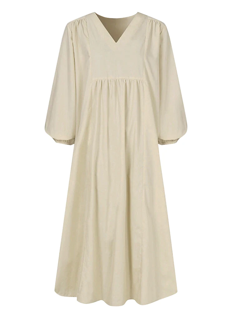 Sukienka damska plus size, nowość na wiosnę/jesień, z mieszanki bawełny i lnu, o luźnym kroju, z rękawami typu dzwonek, codzienna, elegancka, do noszenia na co dzień.