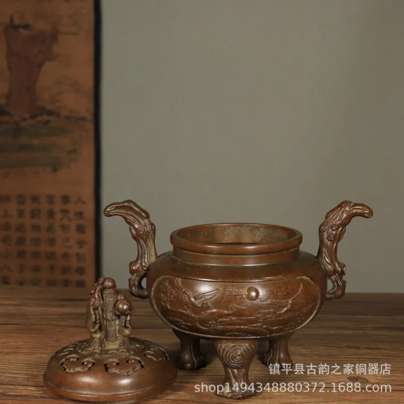 Pure Longevity Prosperity Copper Holder Incense Burner Ornament for Study and L