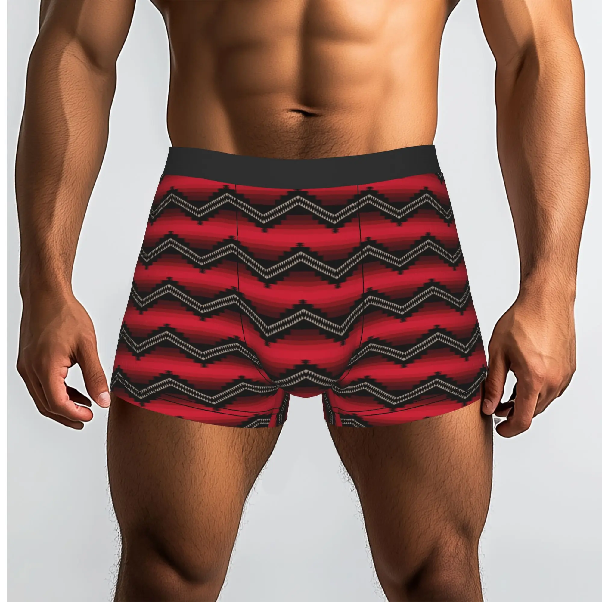 Custom Male Geometric Zigzag Pattern Native Western Aztec Bohemian Underwear  Boxer Briefs Breathable Shorts Panties Underpants