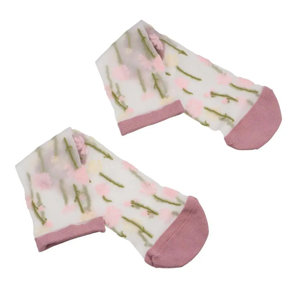 

Милые дышащие сетчатые летние носки с вышивкой для девочек, носки средней длины, чулочно-носочные изделия с цветочным принтом, женские носки