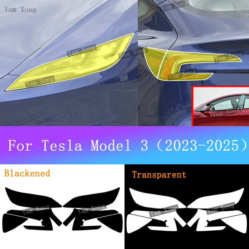 

For Tesla Model 3 Exterior Headlight Taillight Transparent Protective Film Model 3+ Front Tail Blackened Color Changing Films