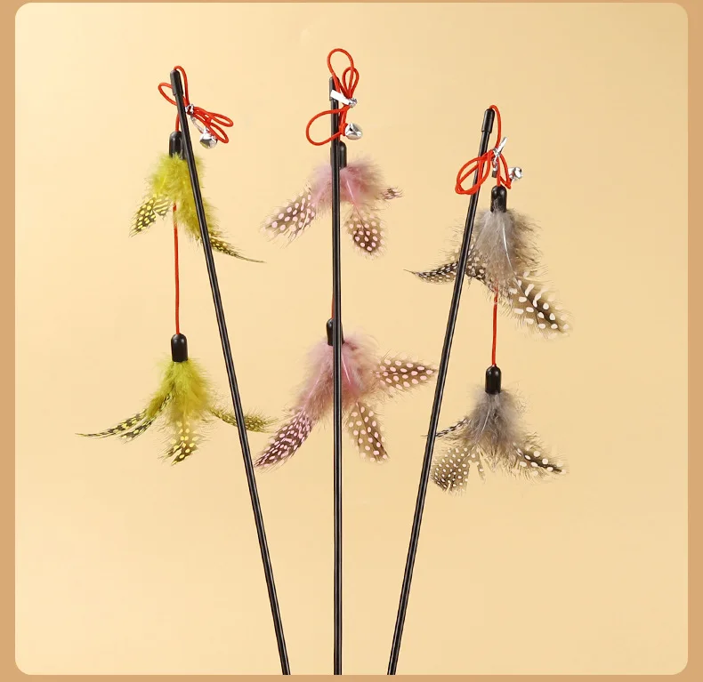 Cat Toy Feather Cats Sticks Cat Toys Interactive Double Feather Toys Cats Teasing Kitten Teaser Stick with Bell Toy Pet Products