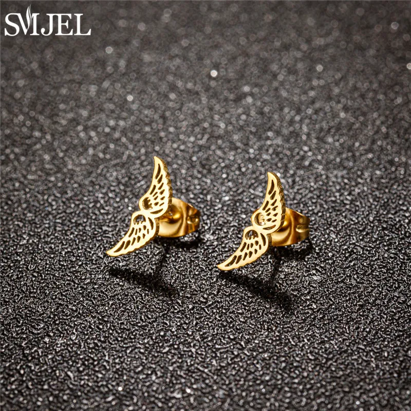 Vintage Kleine Engelsflügel Ohrringe für Frauen Retro Ausgehöhlte Feder Ohrstecker Mädchen Party Schmuck Ohrringe