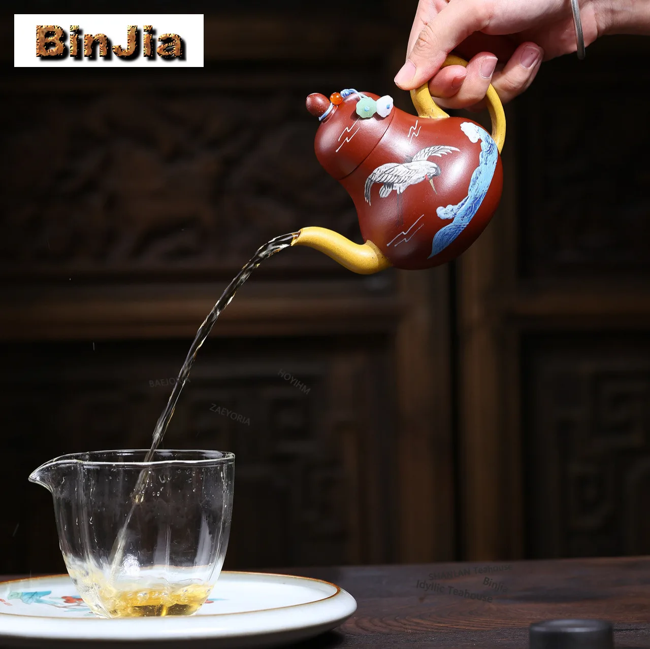 BAEJORIA 200ml Antique Yixing Purple Clay Teapots Handmade Crane Siting Pot Raw Ore Red Clear Water Mud Kettle Zisha Tea Craft