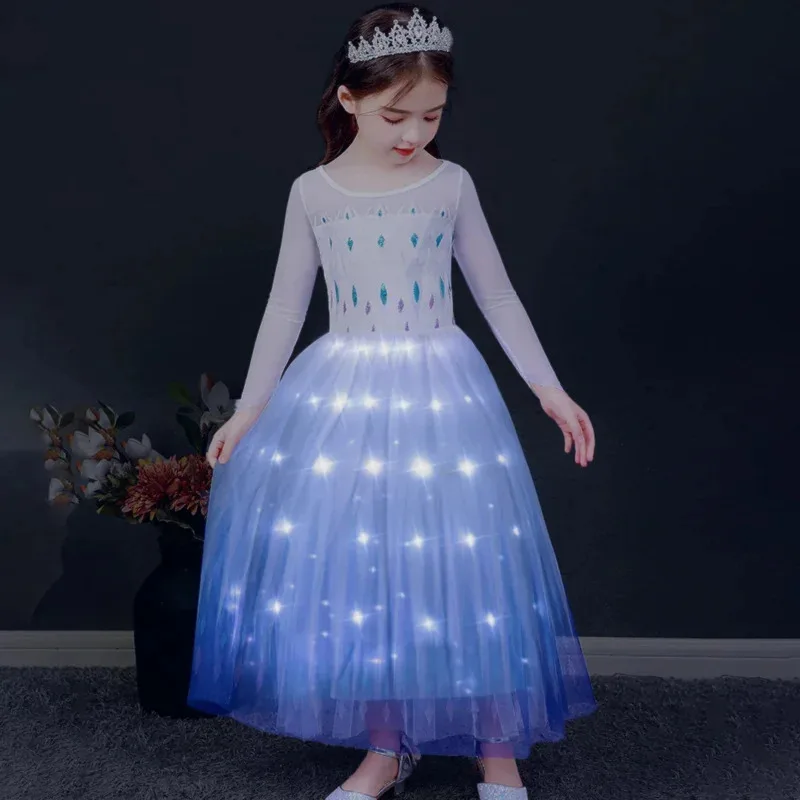 Frozen Elsa Anna Princess LED Light Up Dress for Girls Christmas Mesh Ball Gown Carnival Kids Charm Snow Queen Clothing AHb;4.f'