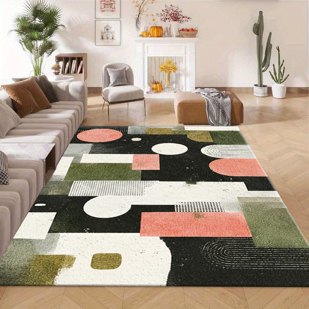 Mid Century Modern Abstract Geometric Area Rug Retro Color Block Art Floor Carpet for Living Room Bedroom Home Decor