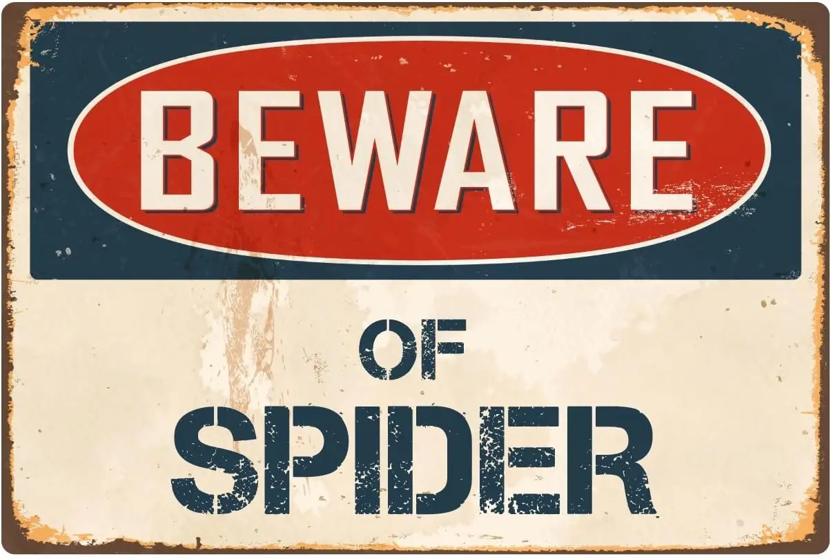 StickerPirate Beware of Spider 8” x 12” Vintage Aluminum Retro Metal Sign VS399--Tin Sign