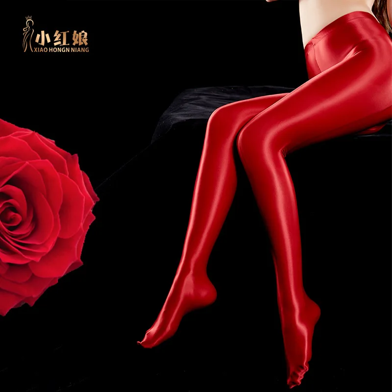 

Autumn and winter shiny Leggings open file silky bodybuilding color Dance Tights women's silk stockings on bed