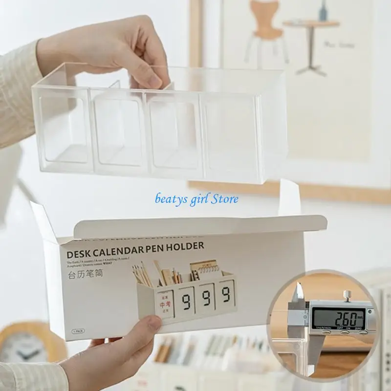 

C7AB Pencil Holder Desk Organizers Pen Holder with Calendar Marker Holder for School