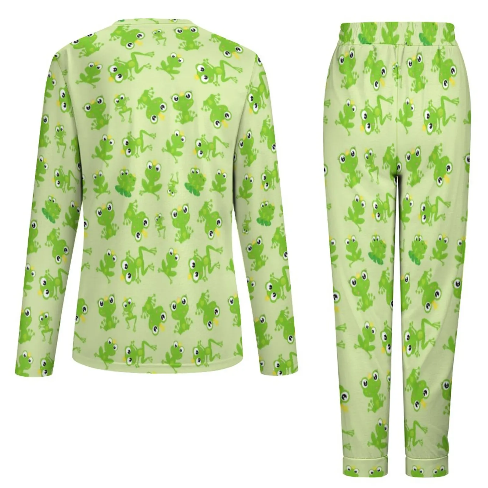 Cute Frog Pajamas Green Animal Print Warm Pajamas Set Lady Long Sleeve Room Nightwear 4XL 5XL 6XL