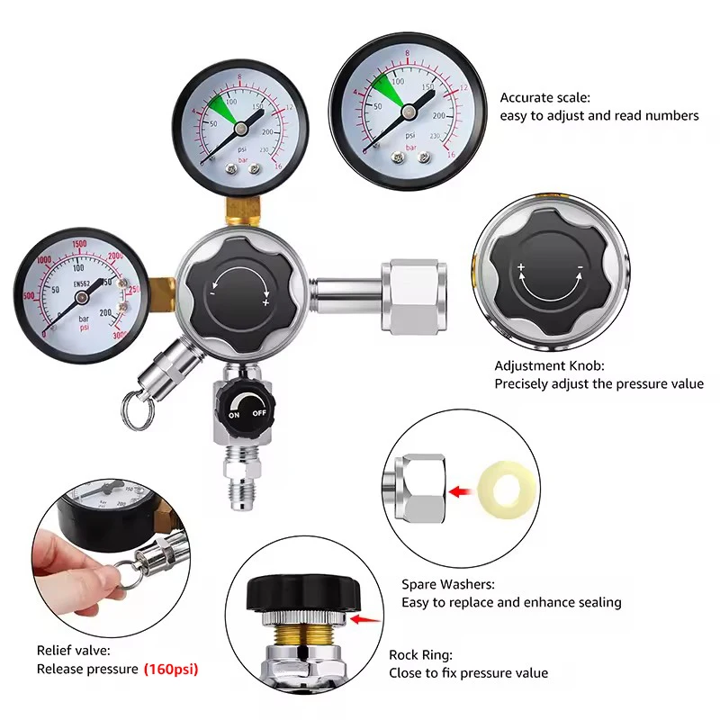 Professional Soda Water Co2 Regulator,0-160 Psi Soda Bottle Cylinder Regulator,Independent Control Valve,Stable Carbonated W21.8
