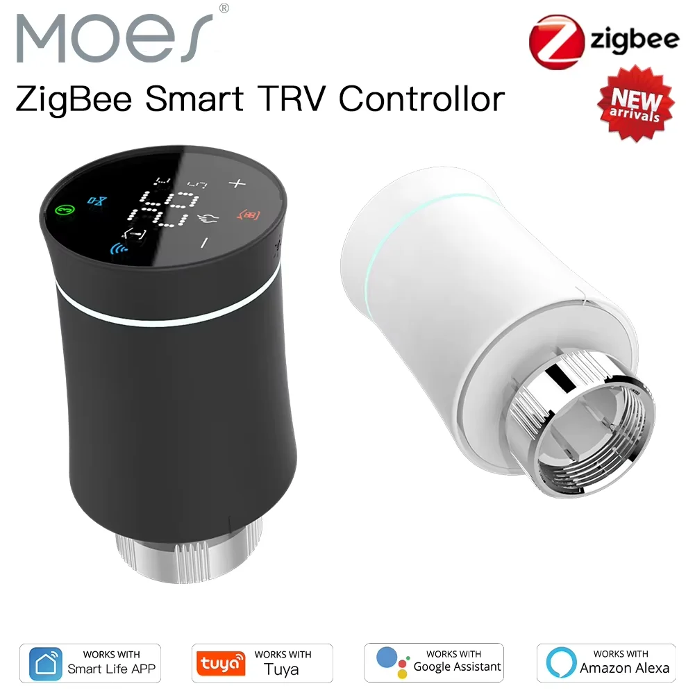 MOES ZigBee 3.0 TRV Thermostat Tuya Radiator Actuator Valve Smart Programmable Temperature Controller Alexa Google Voice Control