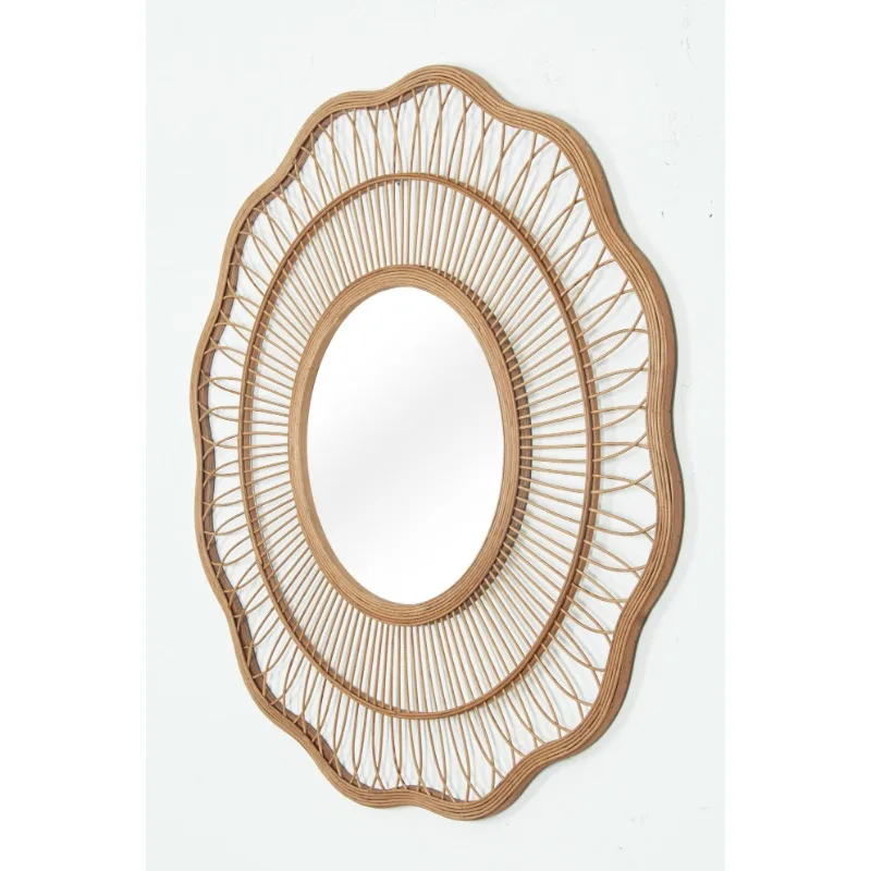 93 Nordic Original Wood Color Willow Mirror Features Hand-Decorated Wall Hanging Home Creative Table Scene Decoration
