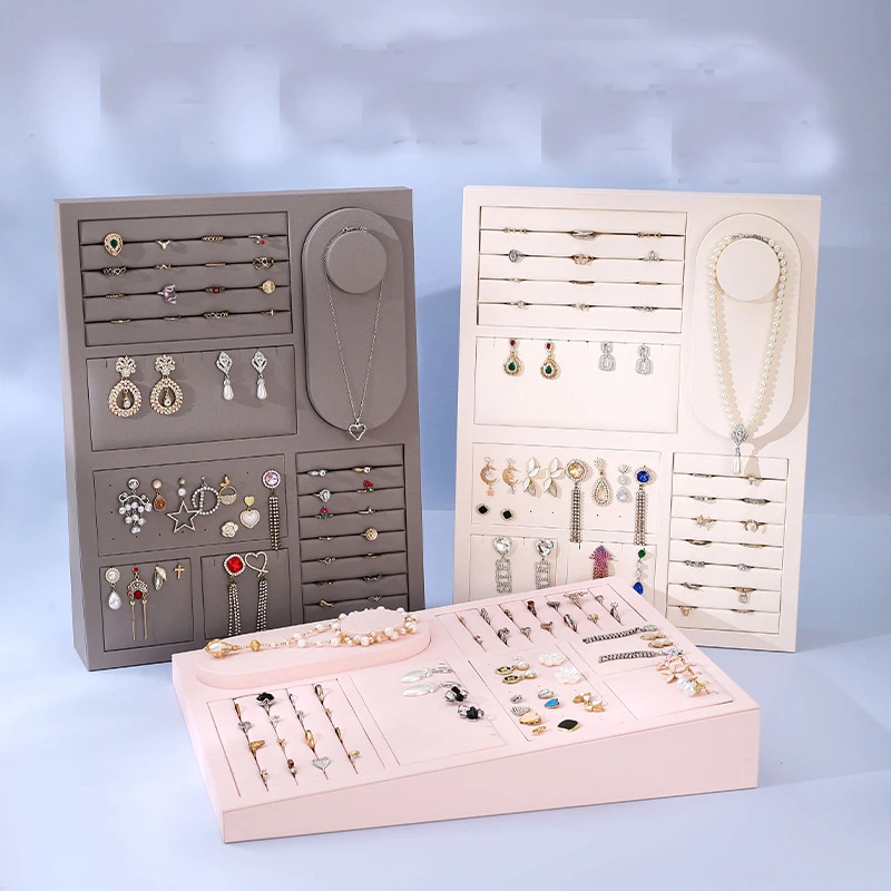 

PU leather jewelry display stand ring stud earrings necklace pendants bracelet storage display box home counter display stan