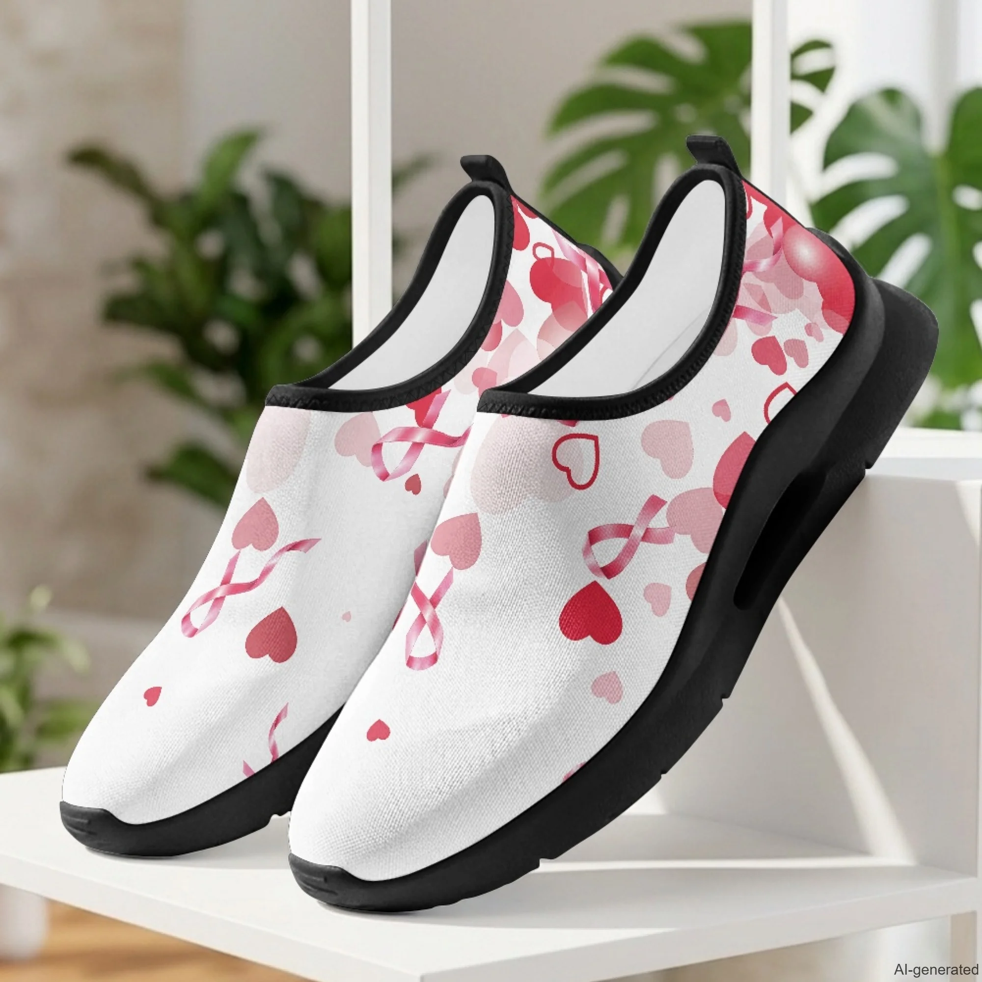 XIXIRIMIDO Women\\'s White Nursing Shoe Casual Shoes Slip On Walking Shoes Male Running Shoes Pink Ribbon Breast Cancer Shoes