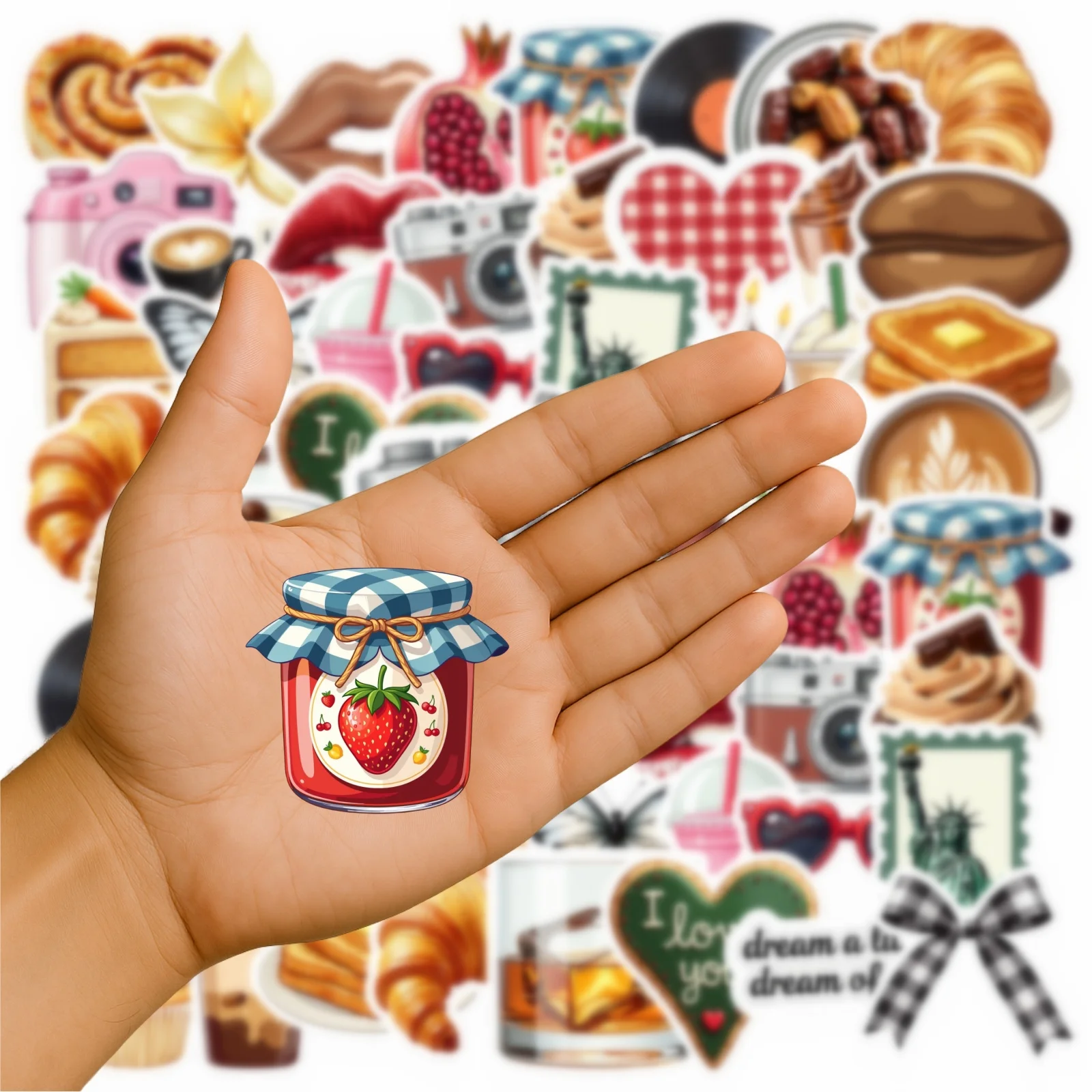 35pcs American Vintage Food Camera Stickers Y2k Aesthetic Stationery Stickers Scrapbooking Material For Laptop Luggage Book Deco