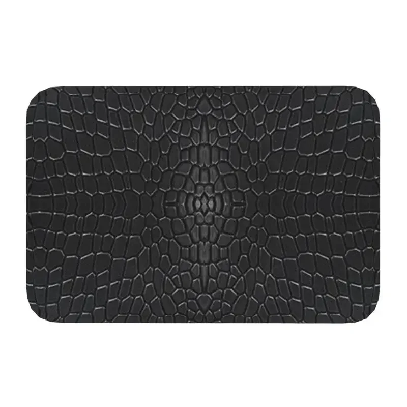 Black Crocodile Skin Leather Doormat Non-Slip Kitchen Bathroom Mat Bedroom Balcony Floor Door Entrance Carpet Rug