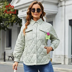 Astrid 2022 Spring Women Parkas Plus Size Diamond Pattern Padded Coats Lapel Pocket Loose Short Jacket Outerwear Quilted AM-7547