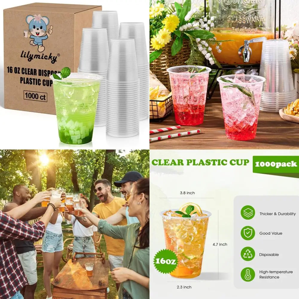 

Одноразовые прозрачные пластиковые стаканчики на 16 унций, идеально подходят для вечеринок, пикников, барбекю и аксессуаров для питья