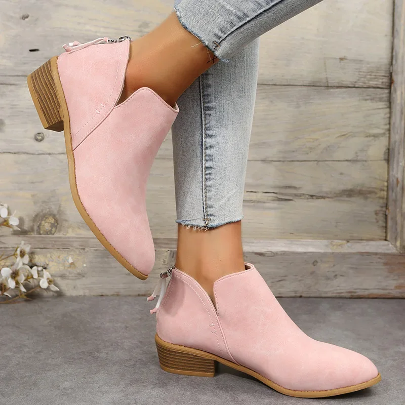 Women's Boots Autumn Pointed Suede Thick Heel Booties Women Plus Size 43 Zipper Heeled Ankle Boots Botas De Mujer 2023