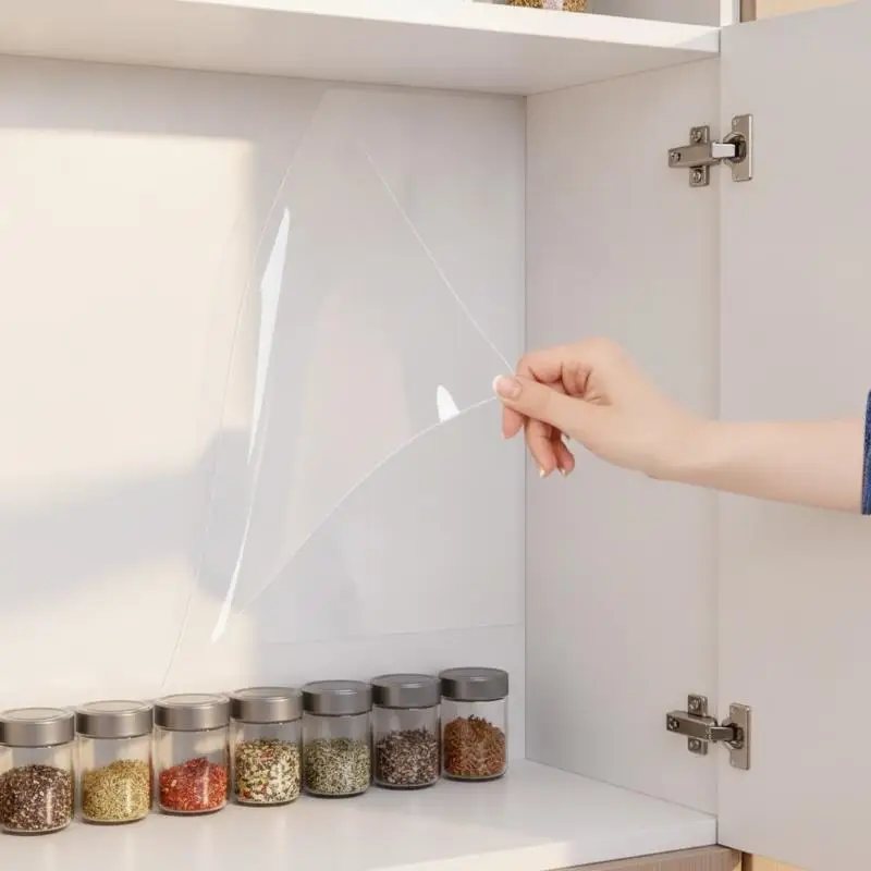 Oilproof Kitchen Wall Sticker Transparent Glue Free Static Adhesion Waterproof Easy Stick for Backsplash Cabinet Surface
